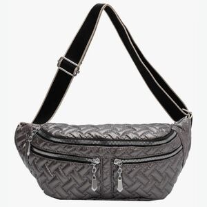 Temkin NWT Metallic Gunmetal Quilted Sling Chest Bag